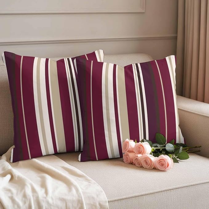 Outdoor Waterproof Throw Pillow Covers Set of 2 Red Striped Pillowcases 20x20 Inches Geometric Beige Stripes Decorative Pillows Cushion Case Patio Pillows for Couch Bed Chair Garden