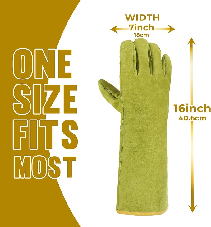 HANDLANDY Animal Handling Gloves, Bite Proof for Cat Dog Handling | Puncture & Scratch Resistant Leather Gauntlet Gloves for Dogs, Cats, Birds, Falconry, Gardening