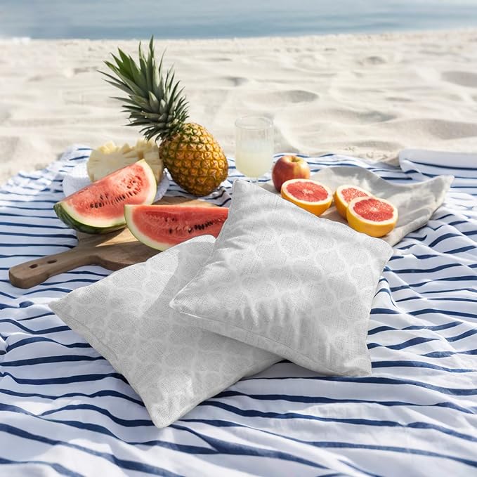 White Moroccan Outdoor Pillow Covers 26x26 Inch Throw Pillow Covers Set of 2 Waterproof Decorative Pillow Cases Boho Morocco Geometric Quatrefoil Grid Cushion Covers for Patio Furniture Garden Couch