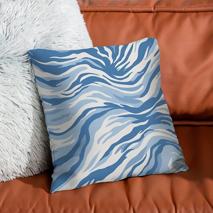 Pillow Cover Blue Tiger Print Pillows Farmhouse Animal Tiger Print Pillow Cover Accent Decorative Cushion Cases Home Decor for Patio Tent Couch 20x20 in