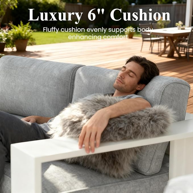 LayinSun Oversized Aluminum Outdoor Furniture, 1 Piece Patio Lovseat Sofa, Deep Seating and Upgraded 6-inch Cushions for Porch, Balcony, Deck
