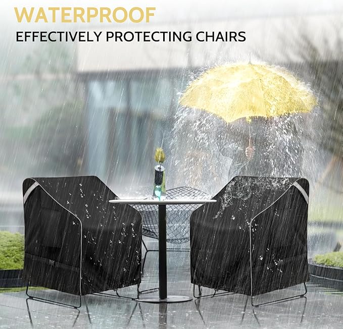 COSFLY Outdoor Patio Chair Covers Waterproof, Heavy-Duty UV-Resistant Furniture Covers, Adjustable Fit with Buckle Straps, Fits Chairs up to 29" W x 30" D x 36" H (2-Pack, Black)