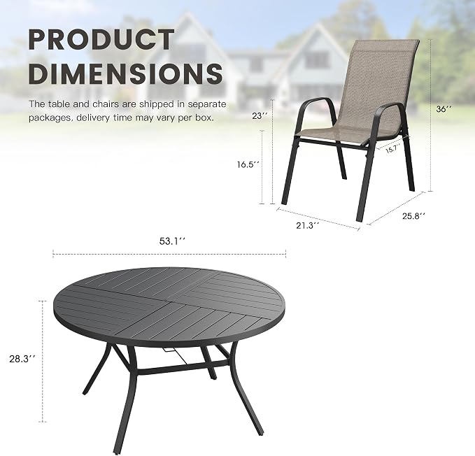 9 Pieces Outdoor Dining Set, 53.1" Spliced Patio Table with Umbrella Hole & Stackable Outdoor Dining Chairs, Patio Furniture Set for Deck Garden Porch, Brown Chairs & Black Table