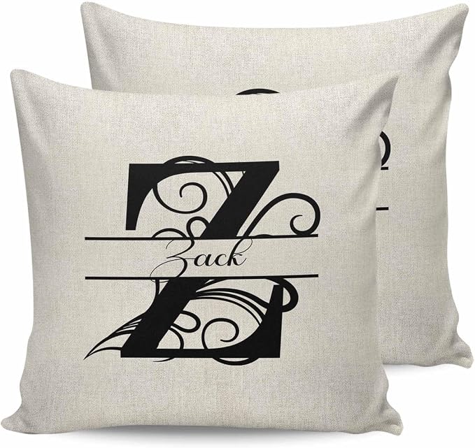 Personalized Gifts for Women/Men, Custom Pillow Case with Name Outdoor Waterproof Pillowcase, Letter Z Customized Pillow Cases for Patio, Monogram Words Customs Pillow Cover 18" x 18", 2 Pcs
