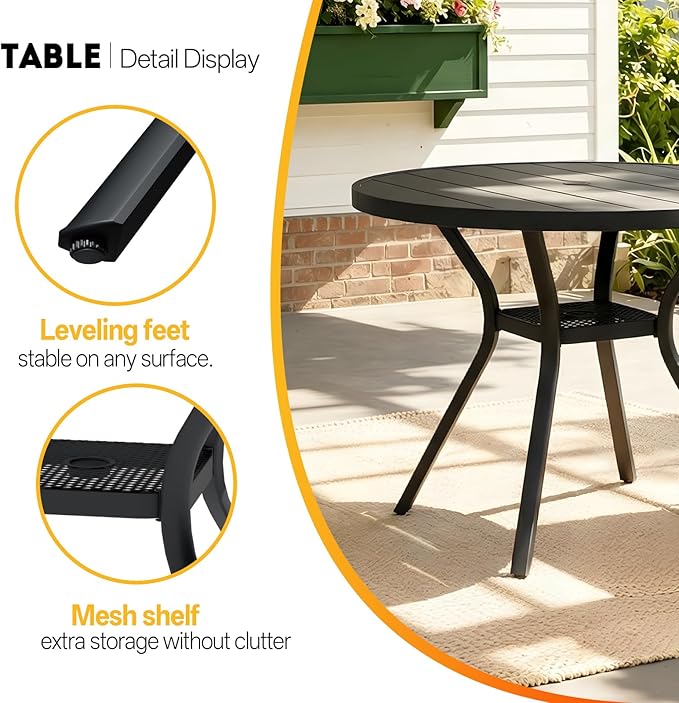 MEOOEM 5-Piece Patio Dining Set for 4, Outdoor Round Tables and Swivel Chairs Set of 4, All Weather Heavy Duty Outdoor Patio Table and Chairs Swivel for Outside, Deck, Garden, Backyard,Taupe