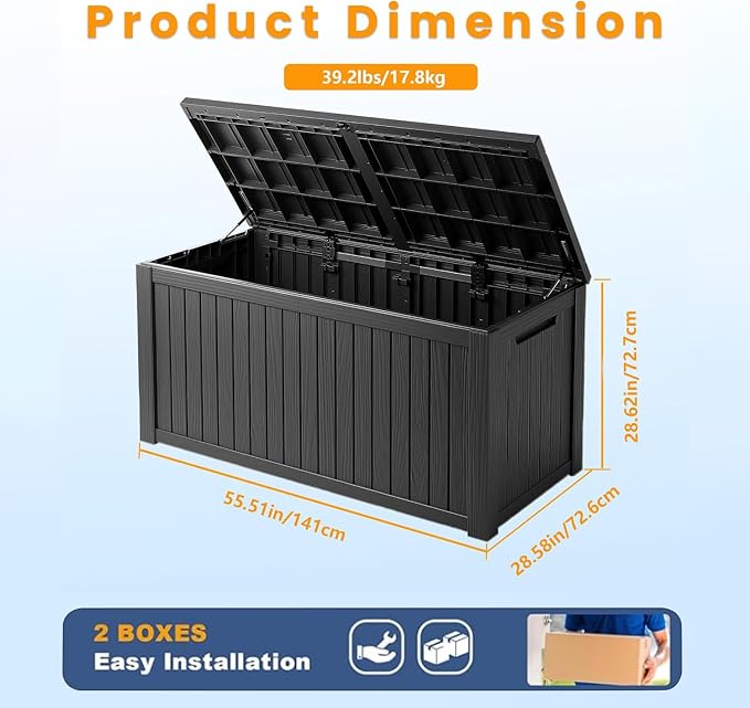 200 Gallon Outdoor Storage Box Waterproof, Lockable Resin Deck Box Large Storage Bin for Patio Furniture Cushion, Garden Tools, Pool Accessories, UV-Resistant Outside Delivery, Black