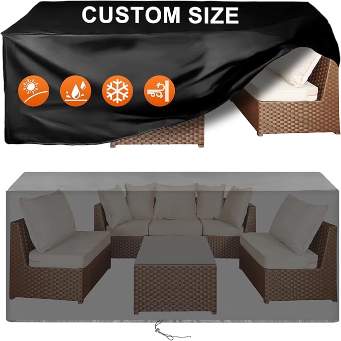 Patio Furniture Cover Rectangle 44"(L) x 28"(W) x 32"(H), Custom Heavy Duty 420D Waterproof Outdoor Cover with Drawstring & Buckles for Table Chair Garden, Black