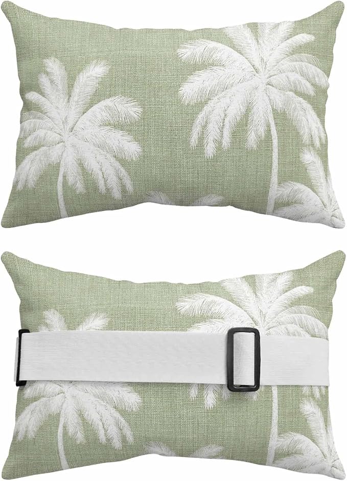 Pack of 4 Outdoor Lumbar Pillow Covers 12x20 Inch, Sage Green Palm Trees Waterproof Throw Pillow Covers Set, Farmhouse Tropical Summer Beach Indoor&Outdoor Decorative Cushion Cases for Patio Porch Car