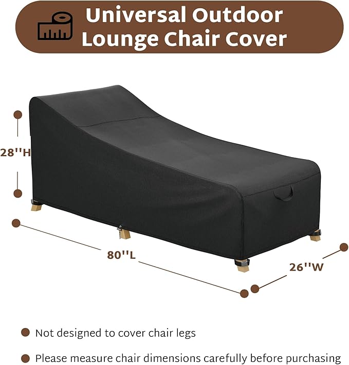 iBirdie Outdoor Lounge Chaise Chair Cover 80L x 26W x 28H inch Waterproof Patio Furniture Covers Lawn Pool Chair Cover 1 Pack Black