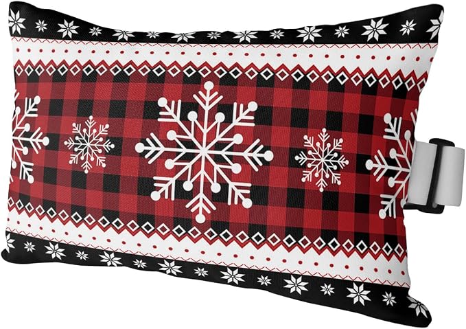 Outdoor Pillows Covers with Inserts Chrsitmas Snowflake Winter Snow Red Plaid Waterproof Recliner Pillow with Adjustable Strap Throw Pillows for Patio Furniture Pool Lounge Chair, 11x16 inch, 1PCS