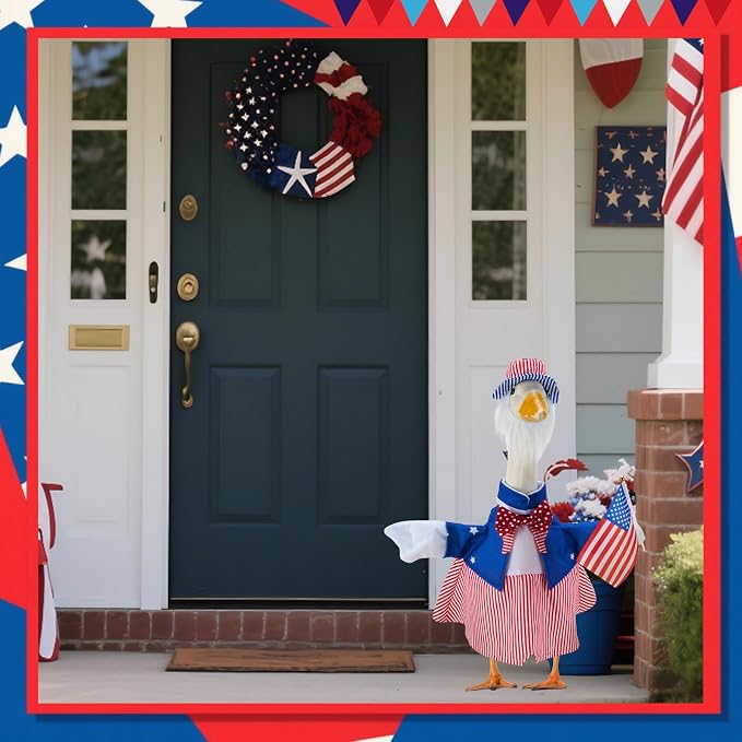 Patriotic Porch Goose Outfits for 23 Inch Statue | 4th of July Uncle Sam Costume for Cement Statue, 250th Anniversary USA Sculpture Clothes for Patio Party Decoration