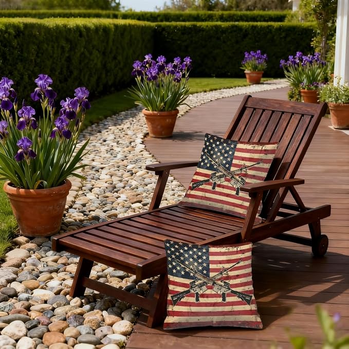 18x18 Inch Outdoor Pillow Covers Set of 2 Waterproof Throw Pillow Covers Decorative Couch Cushion Covers American Flag,Vintage USA Flag Square Pillowcases Protectors for Patio Garden Sofa