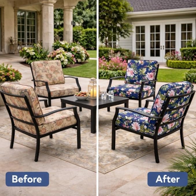 BrylaneHome Bh Outdoor Performance 2-Section Deep Seating Cushion - Navy Tropical Leaves