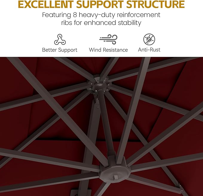 HASLE OUTFITTERS 9x12 FT Patio Cantilever Umbrella, Outdoor Offset Large Rectangular Heavy Duty Umbrellas with 360° Rotation for Pool Garden Deck，Red