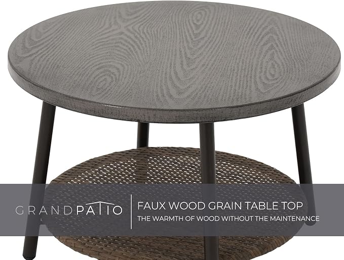 Grand patio 5-Piece Patio Conversation Sets with Cushion, Outdoor Bistro Set with Wicker Chairs & Round Table for Balcony, Patio, Deck, Tan