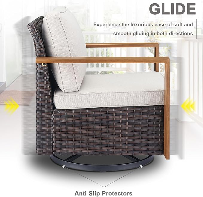 Belord Outdoor Swivel Rocker Chairs Set of 2 with Metal Wide Armrests, Patio Wicker Chairs, Glider Furniture for Porch, Deck, Sunroom, Backyard