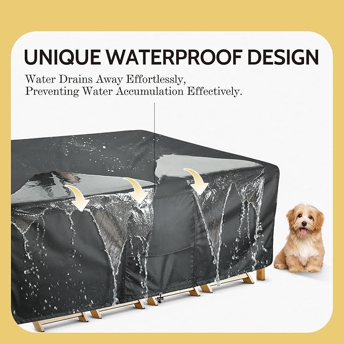 COSLFY Waterproof Patio Furniture Covers for Table, Heavy-Duty 600D Oxford Outdoor Dining Set Cover with Drawstring, UV-Resistant All-Weather Protection, Fits 48L x 28W x 13H Inch(Black)