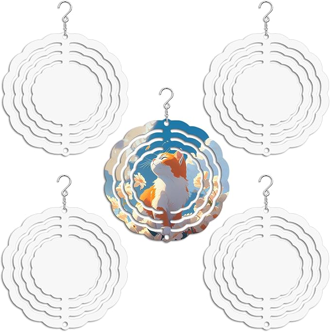 CHONOVO 5 Pack 3 Inch Sublimation Wind Spinner Blank | Double-Sided Sublimation, 3D Aluminum Metal, Easy Heat Transfer, Includes Hooks for Hanging Yard, Garden & Porch Decoration