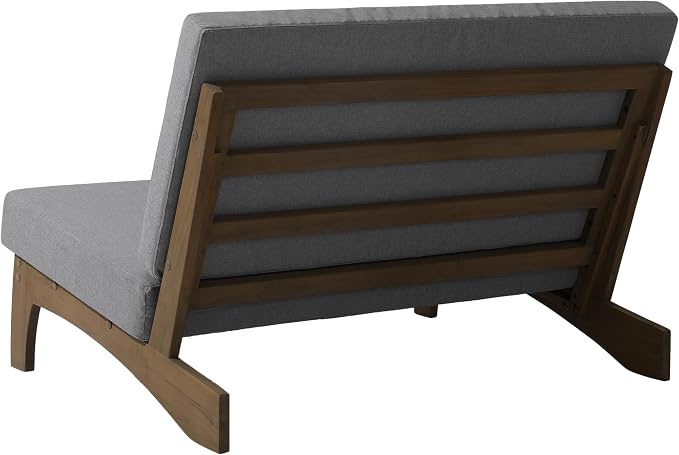 Outdoor Furniture Patio Couch, Weather Resistant Patio Loveseat Sofa Couch with Removable Cushion, Teak Wood Frame for Porch & Backyard Seating - Grey
