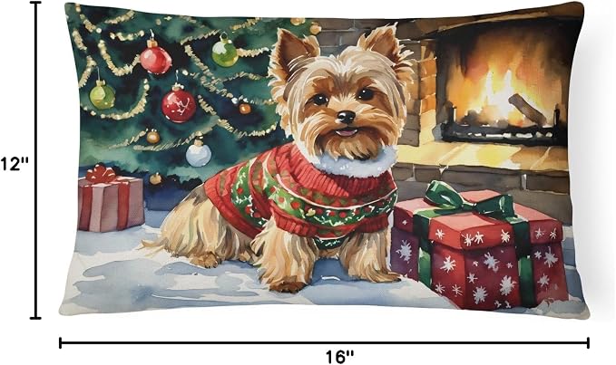 Caroline's Treasures DAC2768PW1216 Yorkshire Terrier Cozy Christmas Throw Pillow Machine Washable, Indoor Outdoor Decorative Pillow for Couch, Bed or Patio, 12HX16W