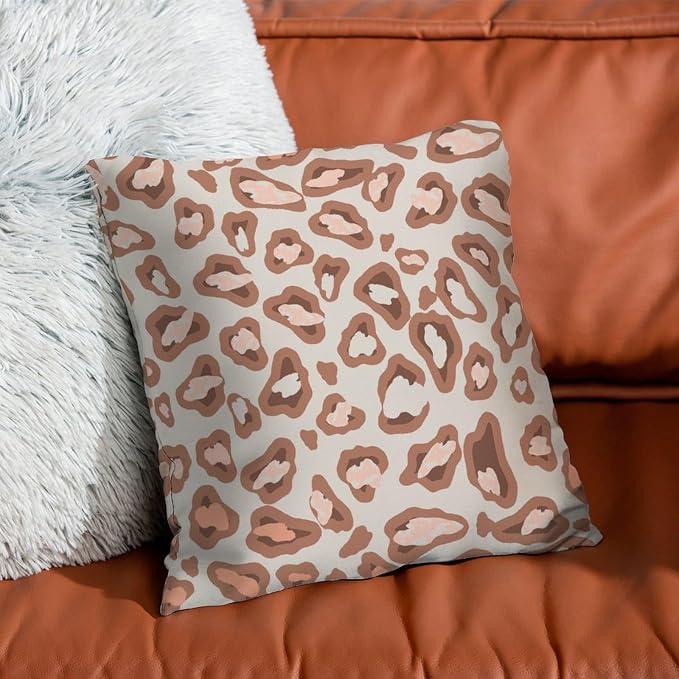 Chinoiserie Cheetah Print Throw Pillow Covers Brown and Light Gray Throw Pillow Cover Farmhouse Outdoor Waterproof Decorative Pillow Cover for Couch Sofa Patio 16x16 in
