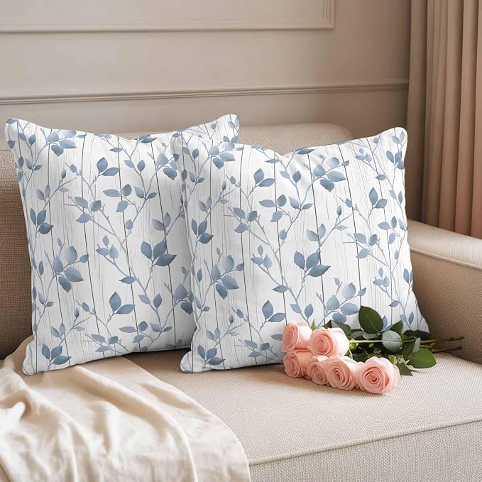 Branches Leaves Waterproof Outdoor Pillow Covers Set of 2 Home Decor, Spring Summer Botanical Wooden Rustic Pillowcase Patio Pillow Covers for Couch Bench Furniture Garden 26x26in