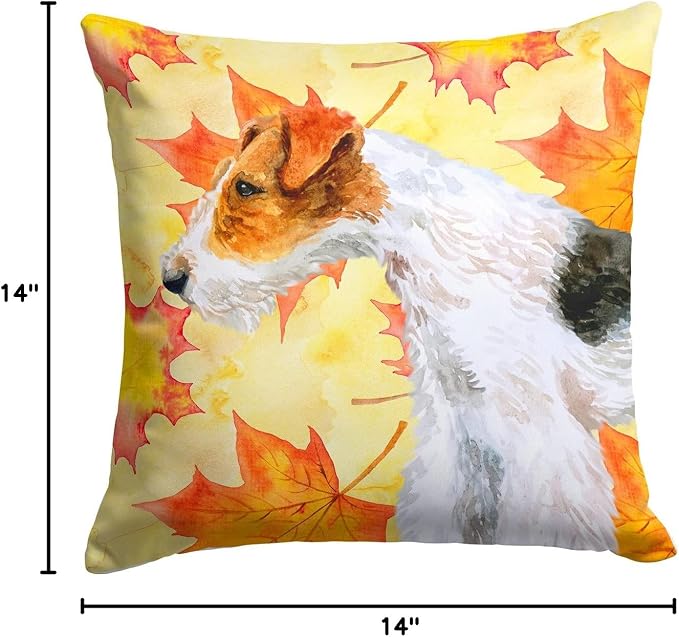 Caroline's Treasures BB9911PW1414 Fox Terrier Fall Fabric Decorative Pillow, Yellow Machine Washable, Indoor Outdoor Decorative Pillow for Couch, Bed or Patio, 14Hx14W