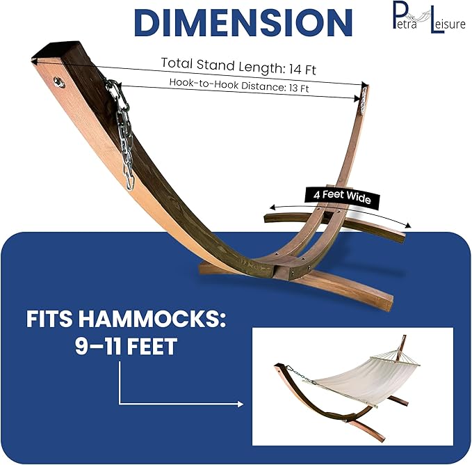 14 Ft. Wooden Arc Hammock Stand. 450 LB Capacity. Coffee Stain Finish