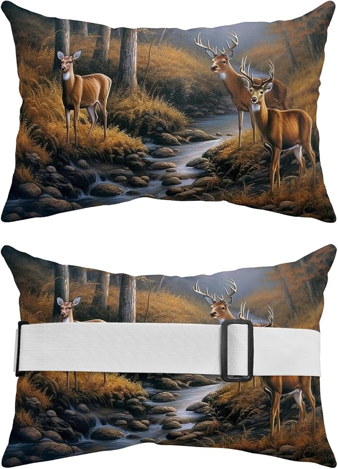 Outdoor Pillows Covers with Inserts Deer Standing by a Stream Deep in The Forest Waterproof Recliner Pillow with Adjustable Strap Throw Pillows for Patio Furniture Pool Lounge Chair, 11x16 inch, 1PCS