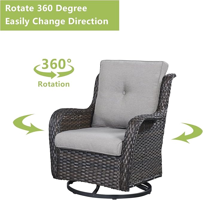 Rilyson Wicker Patio Furniture Set - 5 Piece Rattan Outdoor Sectional Conversation Sets with 2 Swivel Rocking Chairs,2 Ottomans and 1 Side Table for Porch Deck Garden(Brown/Grey)