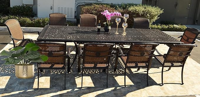 Santa Clara Outdoor Cast Aluminum Powder Coated 11-Piece Dining Set with Extendable 48X132 Table (with 10 Regular Chairs)