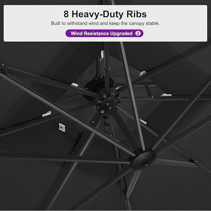 PURPLE LEAF 12 FT Cantilever Patio Umbrella Outdoor Umbrella with 330lbs Base Large Square Windproof Offset Umbrella for Pool Deck Garden, Graphite Grey