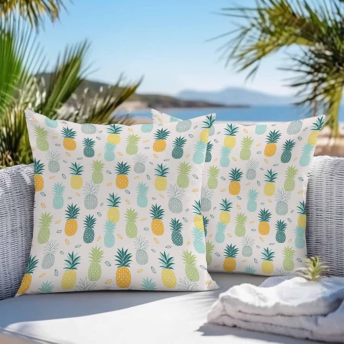 Outdoor Waterproof Pillow Covers for Patio Furniture Pineapple Decorative Throw Pillow Cover Summer Tropical Fruit Pillowcases Set of 2 Cushion Case for Sofa Couch Chair Home Decor 16x16 inch