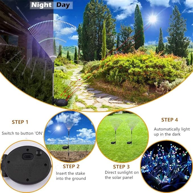 XIHAMA Solar Garden Lights 2 Pack Firework Lights Outdoor Waterproof, 200 LEDs with 8 Lighting Modes for Yard Pathway Patio Party Wedding Decorative (White)