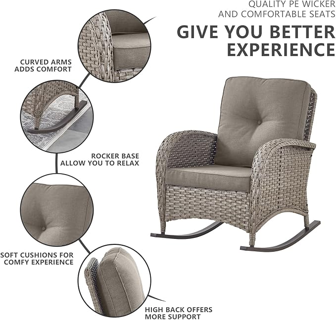 Belord 6 Pieces Patio Rocking Chairs Outdoor Furniture Set with Outdoor Couch and Ottoman Conversation Patio Furniture Set Perfect for Sunroom Deck Backyard