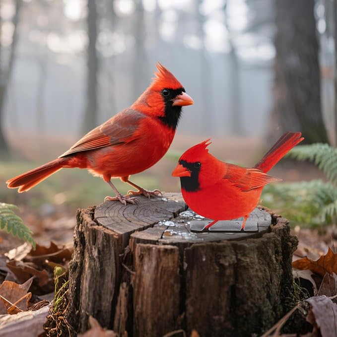 HUYIENO 5PCS Vivid Metal Birds Fence Decor 2D Dual Side Color Painted Outdoor Garden Natural Bird Sculptures for Outdoor Fences, Patio, Garden and Bird Lovers (Cardinal)