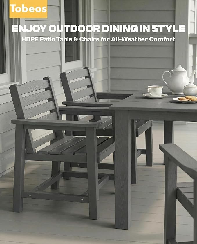 9-Piece Outdoor Dining Set with 15FT Umbrella for 8,Gray | HDPE table, chairs included, aluminum frame, weather-resistant furniture, perfect for yard, lawn, garden, deck