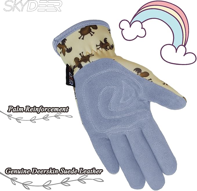 SKYDEER Gardening Gloves For Kids, Deerskin Suede Leather Work Gloves, Soft and Extra Double Padded Hands Protection (SD6622/M)
