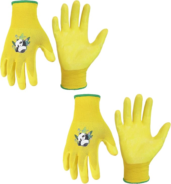 HANDLANDY 2 Pairs Kids Gardening Gloves, Grippy Kids Work Gloves, XXL | Nitrile Coated Children Toddler Garden Yard Work Cycling Outdoor Playing Gloves for Girls Boys