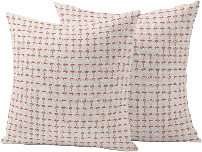 Palm Trees Outdoor Pillow Covers 18"x18" Set of 2, Summer Vintage Nautical Coastal Beach Ocean Red Tree Waterproof Throw Pillow Covers for Patio Furniture, Decorative Cushion Covers for Porch