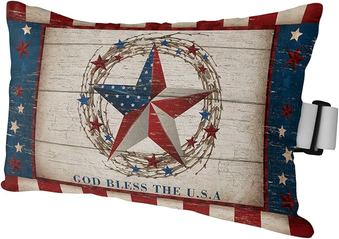 Outdoor Pillows Covers with Inserts 4th of July Patriotic Red and Blue Star Retro Waterproof Recliner Pillow with Adjustable Strap Throw Pillows for Patio Furniture Pool Lounge Chair, 11x16 inch, 1PCS