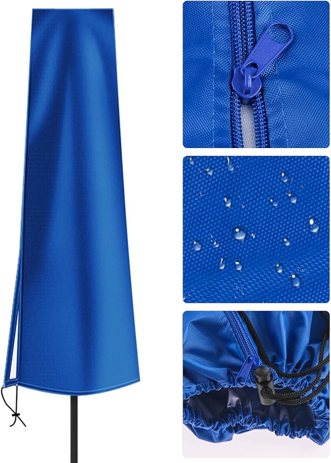 Dafire Patio Umbrella Cover for 7FT to 9FT Patio Umbrellas,1.7m Parasol Covers (Blue 420D),Oxford Fabric Waterproof Market Umbrella Cover with Zip,Parasol Covers for Outdoor Umbrellas with Rod