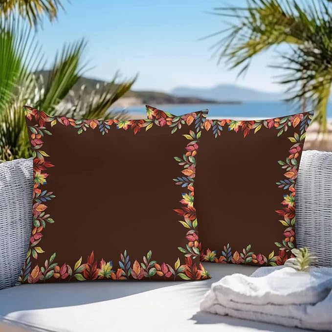 Fall Maple Leaf Outdoor Pillow Covers Waterproof, All Weather Cushion Case Set of 2, Red Orange Botanical Farmhouse Decorative Pillowcases for Sofa Couch Bed Decor Patio Furniture 24"x24"