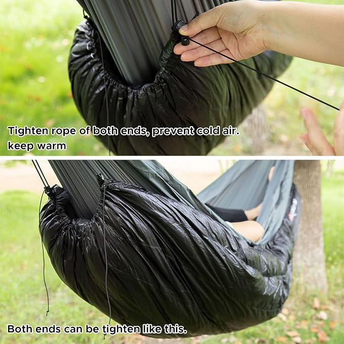 Camping Hammock Duvet with Duck Down Fill, All Weather Windproof Underquilt for Backpacking and Hiking, Lightweight Hybrid Sleeping Gear for Outdoor Adventures (Black)