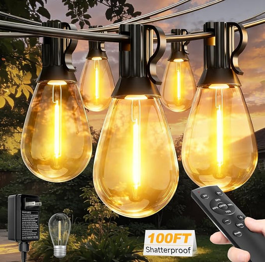 100FT Outdoor String Lights with Remote, LED Patio Lights with 35+1 Waterproof S11 Bulbs, Outside Dimmable 2700K Warm White, Timer & 3 Modes,for Backyard Garden Deck Porch Balcony Gazebo Party Decor