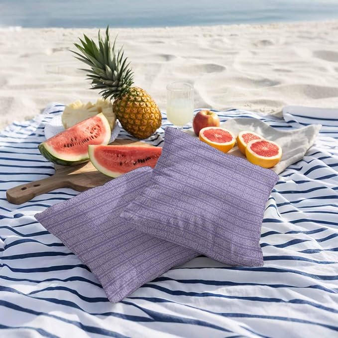 Outdoor Waterproof Throw Pillow Covers Set of 2 Lavender Purple Stripes Grain Pillowcases 18x18 Inches Solid Color Decorative Pillows Cushion Case Patio Pillows for Couch Bed Chair Garden