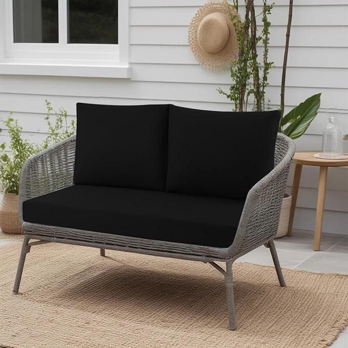 Outdoor Loveseat Cushions for Patio Furniture, Waterproof Cushion | Couch Hampton Bay Deep Seat Cushion Replacement Set 46" x 26", Patio Love Seat Sofa Cushions for Porch Garden Chair, Black