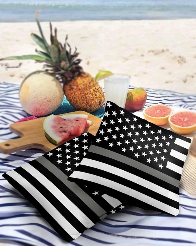 Outdoor Waterproof Pillow Covers Set of 2, Thin Gray Line Law Enforcement Correctional Corrections Guards Officers Patio Throw Pillow Covers, Decorative Cushion Case for Sofa Furniture, 20x20 Inch