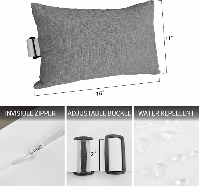 Dark Gray Outdoor Lumbar Pillow 11x16 Inch, Farmhouse Burlap Solid Grey Color Modern Linen Texture Waterproof Throw Pillow Covers with Insert, Decorative Chair Cushions for Patio Garden Recliner