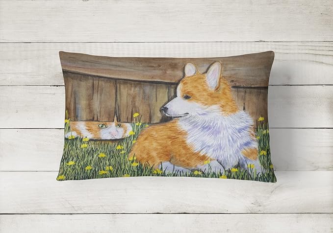 Caroline's Treasures SS8213PW1216 Corgi Canvas Fabric Decorative Pillow Machine Washable, Indoor Outdoor Decorative Pillow for Couch, Bed or Patio, 12HX16W